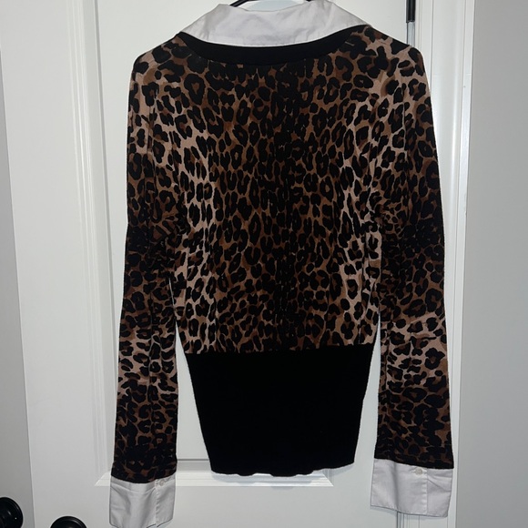 INC International Concept Leopard Print V-Neck Cardigan w/ Faux Shirt Detail XL - Picture 2 of 4